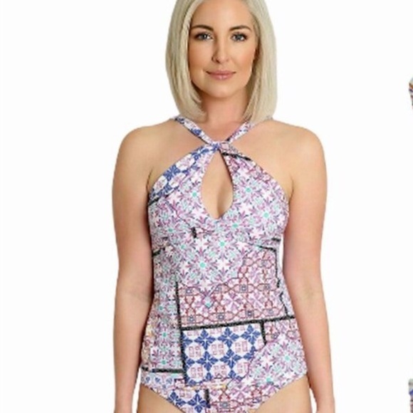 “NANETTE LEPORE” Maeve Patchwork Keyhole Tankini Top - Picture 4 of 15